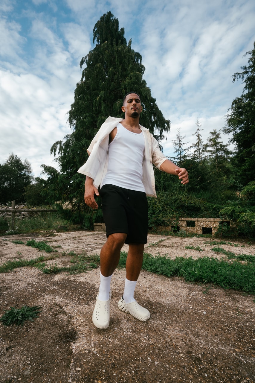 william saliba football crocs ambassador echo clog campaign arsenal pitch style individuality france fashion st etienne london streetstyle 