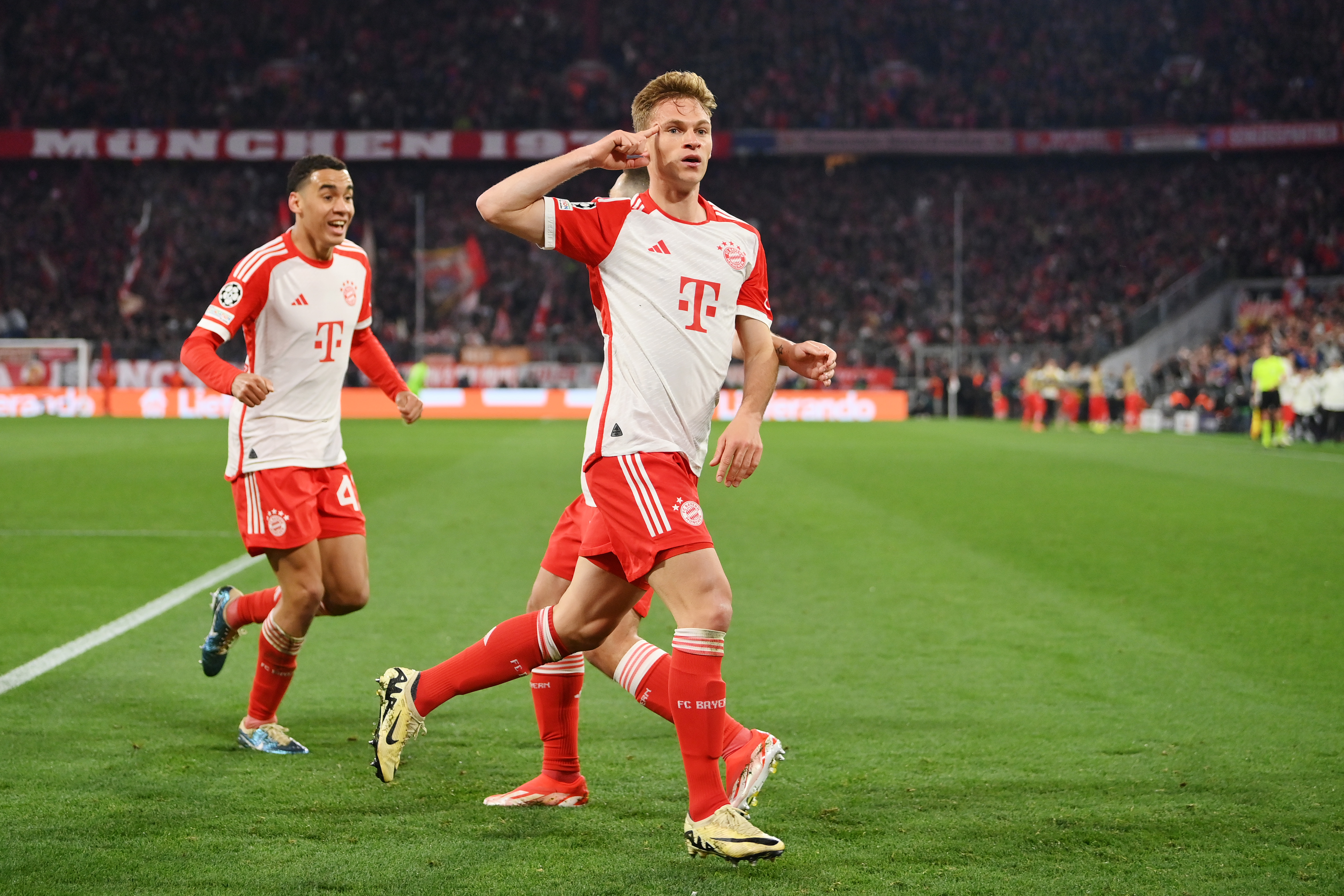 Joshua Kimmich celebrates after breaking the deadlock against Arsenal