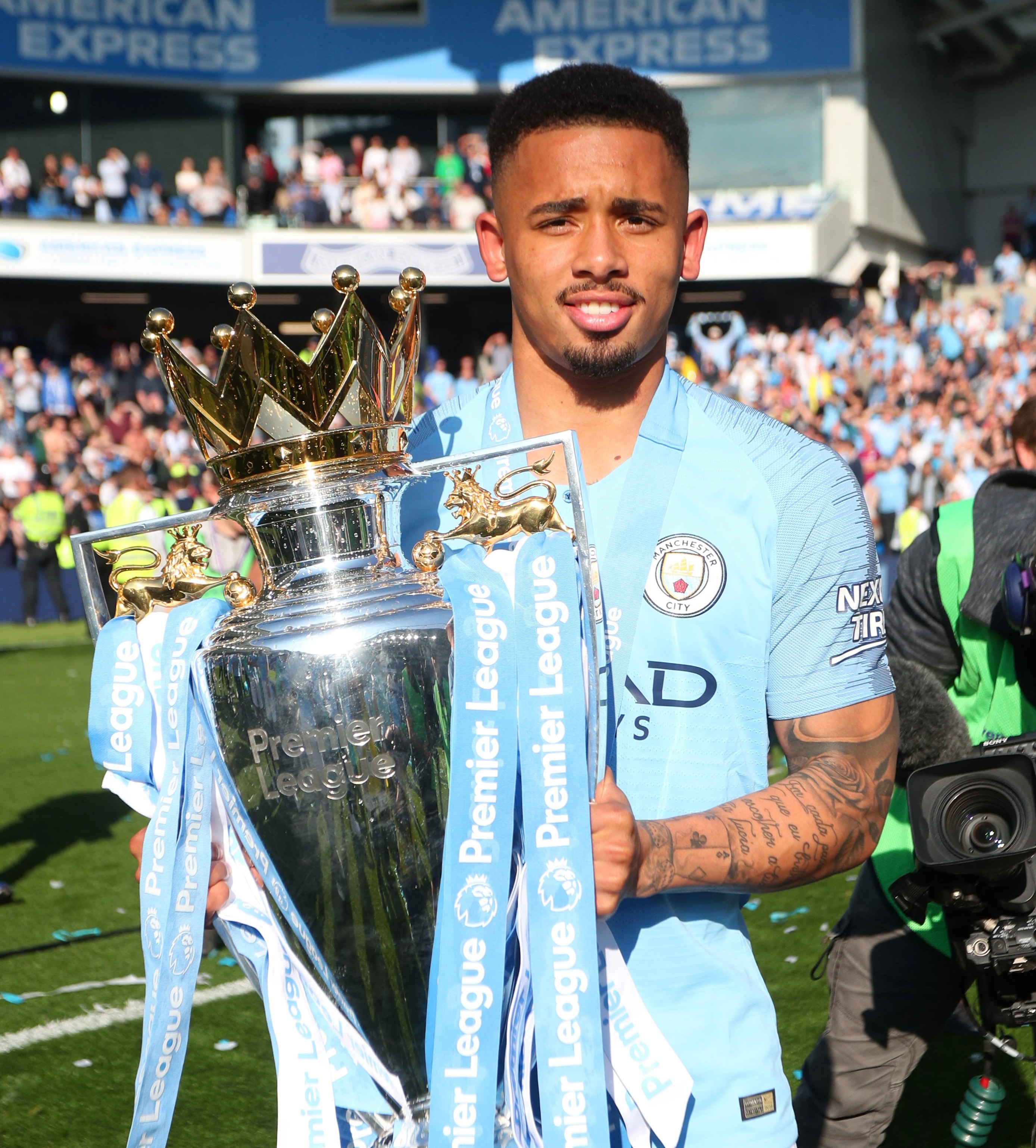 During his City career Jesus lifted the Premier League trophy four times