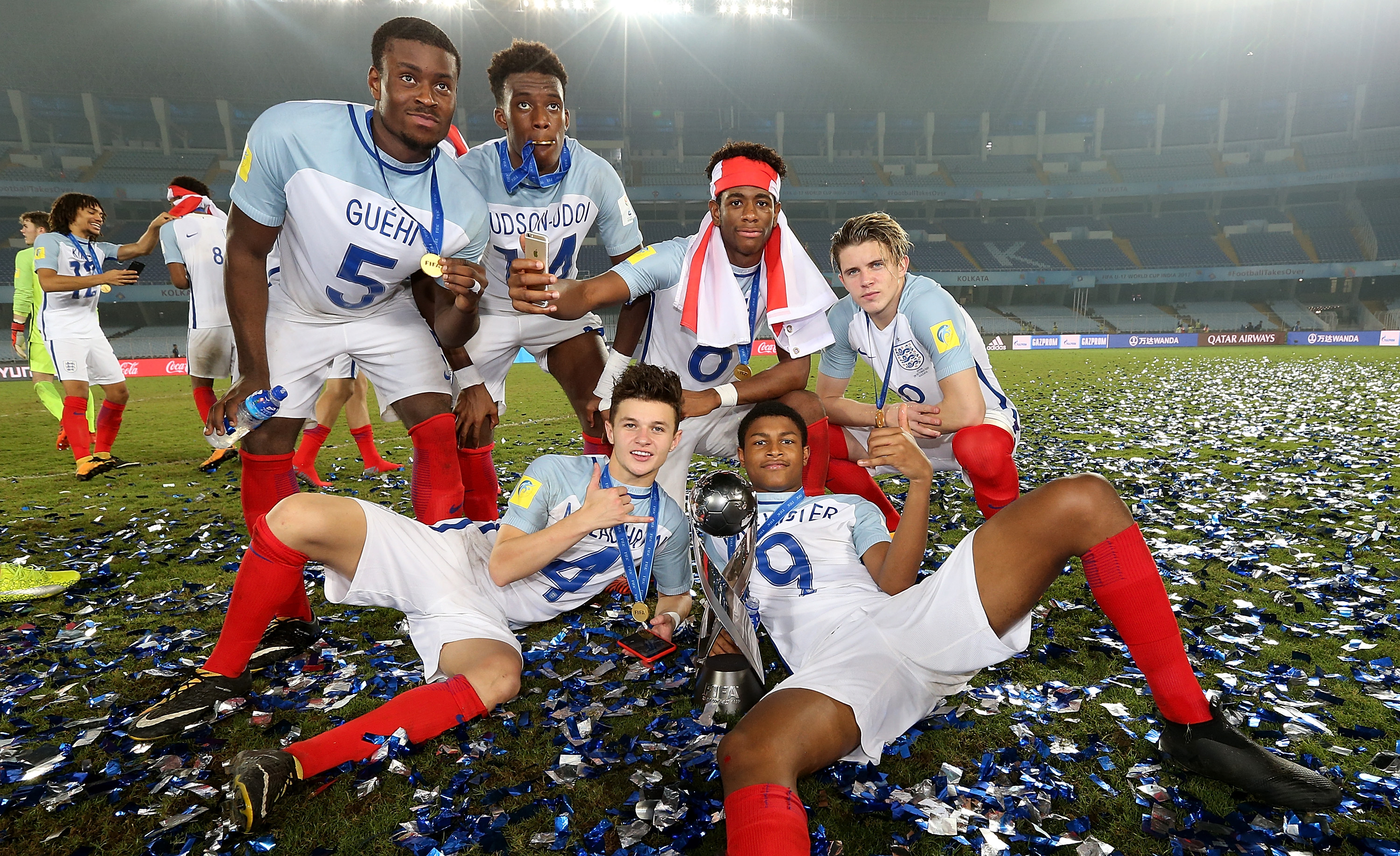 Marc, left, celebrates England U17s World Cup in 2017