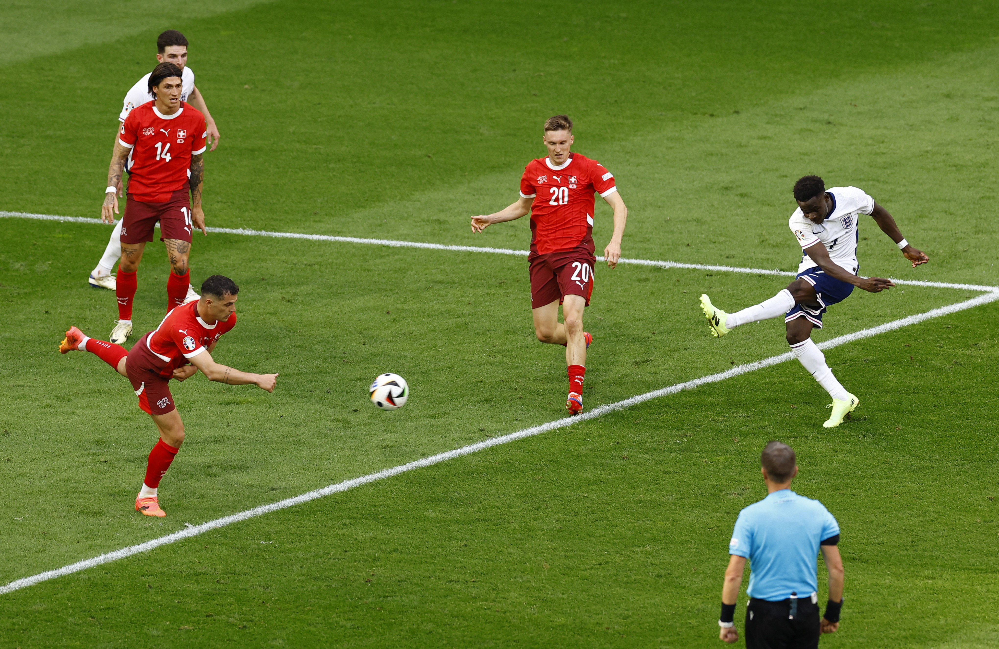 Saka's wonder strike from the edge of the area drew England level