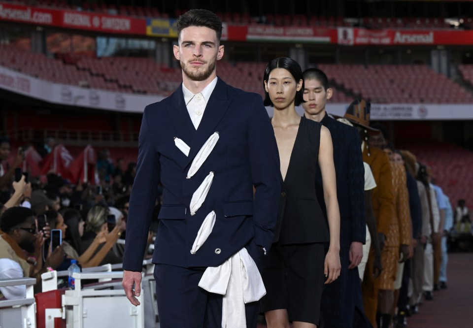 Declan Rice walked the runway at the Emirates