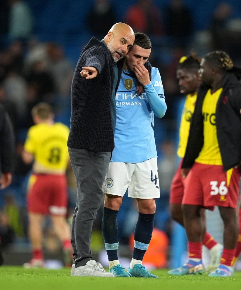 The Etihad boss could be seen pointing directions and instructions to Foden